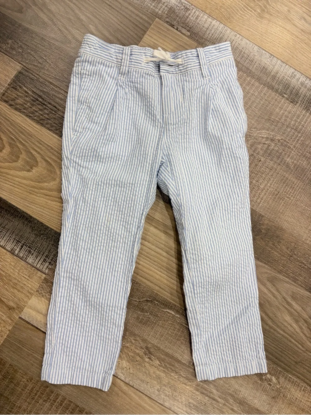 Janie and Jack Light Blue and White Striped Seersucker Pants